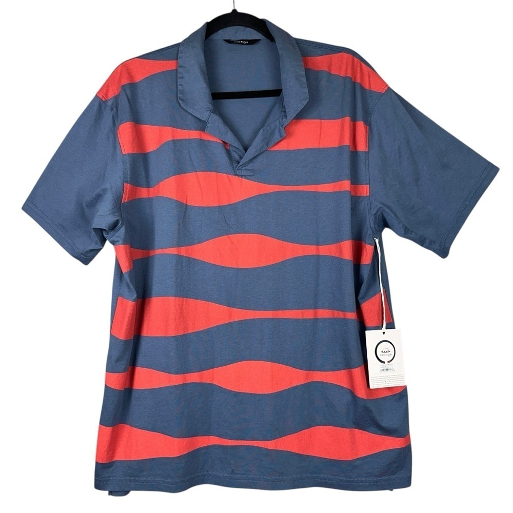 Radmor Men's Large True Blue Burn Crosby Reverb Print Cotton Golf Polo Shirt NEW